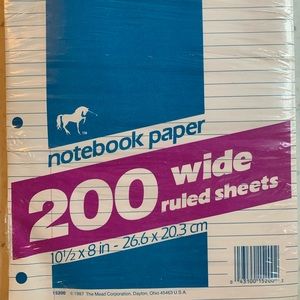 Vintage 1987 Wide Ruled Notebook Paper New
